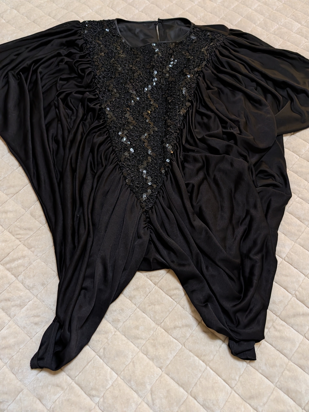 Elegant Black Sequin-Trim Draped Women's Top
